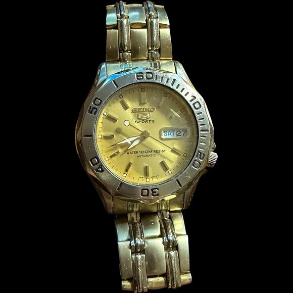 Seiko 5 Sports Automatic Gold Tone Diver Style Watch 7S26A Day/Date 100M WR main image 4